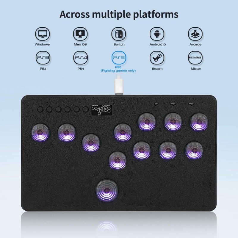 BitFunx Flatbox Leverless Controller Arcade Stick, All-Button Arcade Controller 12Keys for PS4/PS3/PC/Switch/Steam, Arcade Fight Stick with SOCD/RGB/Turbo/Hot-Swap/Low Profile Switch - Image 2